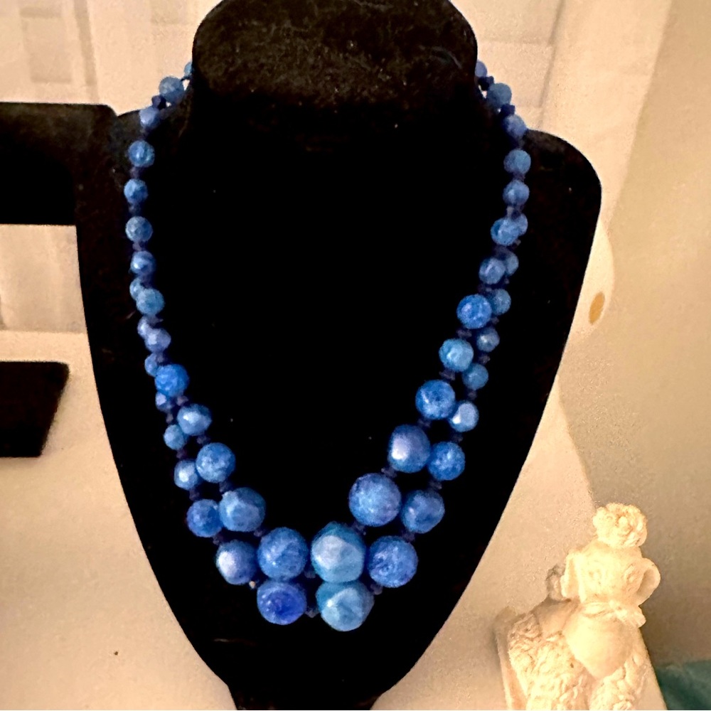 Vintage Mid century blue necklace. Double strand into single strand